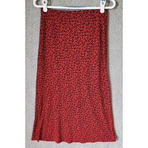 VTG Toska Women's Elastic Waist Pull On Flare Midi Skirt Red Animal Print Size L